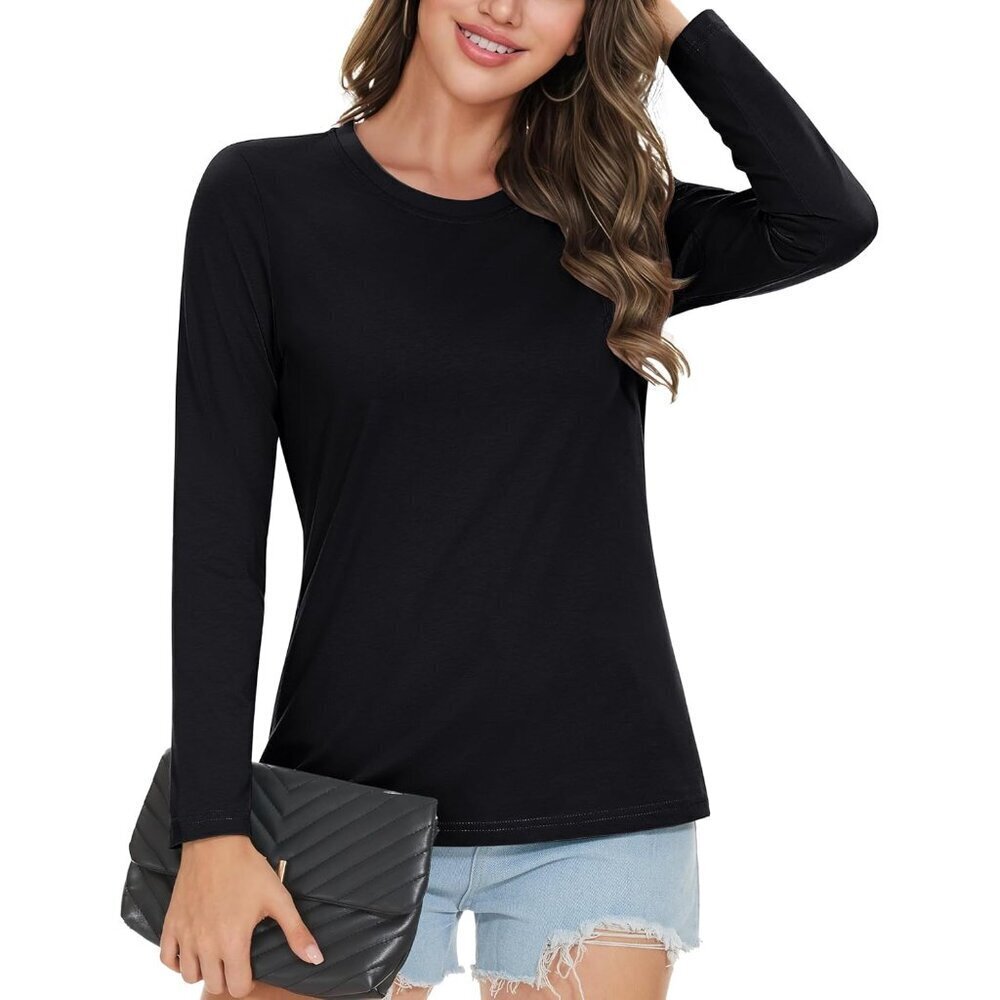 Women's Long Sleeve Cotton T-Shirt Crew Neck Casual Basic Top Medium